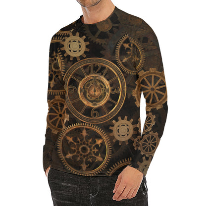 Vintage Steampunk Gears Print Men's Long Sleeve Rash Guard