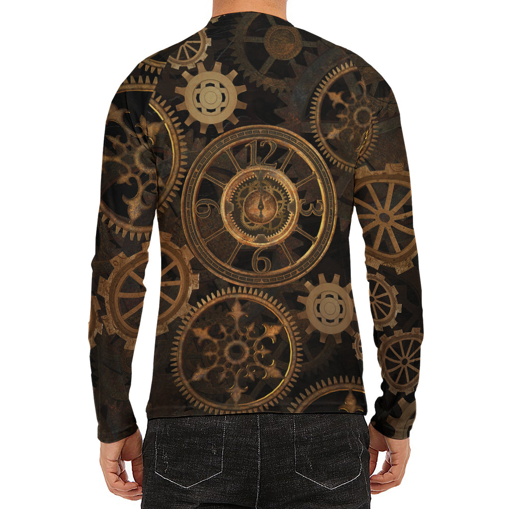Vintage Steampunk Gears Print Men's Long Sleeve Rash Guard