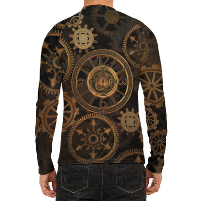 Vintage Steampunk Gears Print Men's Long Sleeve Rash Guard