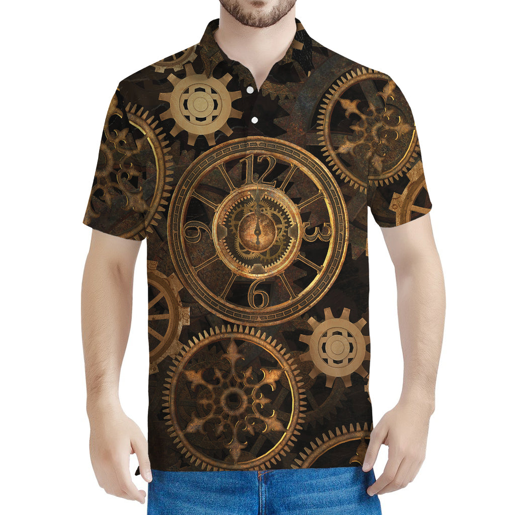 Vintage Steampunk Gears Print Men's Polo Shirt