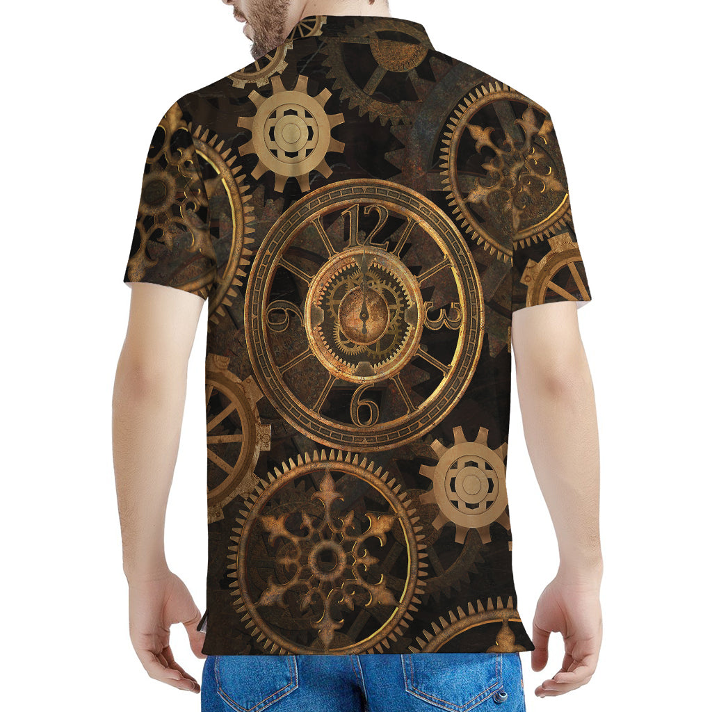 Vintage Steampunk Gears Print Men's Polo Shirt