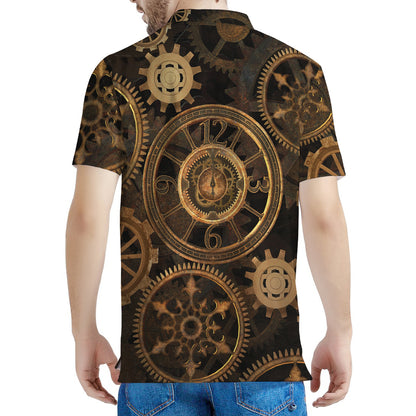 Vintage Steampunk Gears Print Men's Polo Shirt