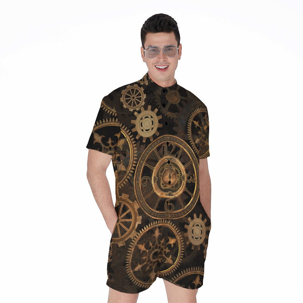Vintage Steampunk Gears Print Men's Rompers