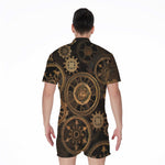 Vintage Steampunk Gears Print Men's Rompers