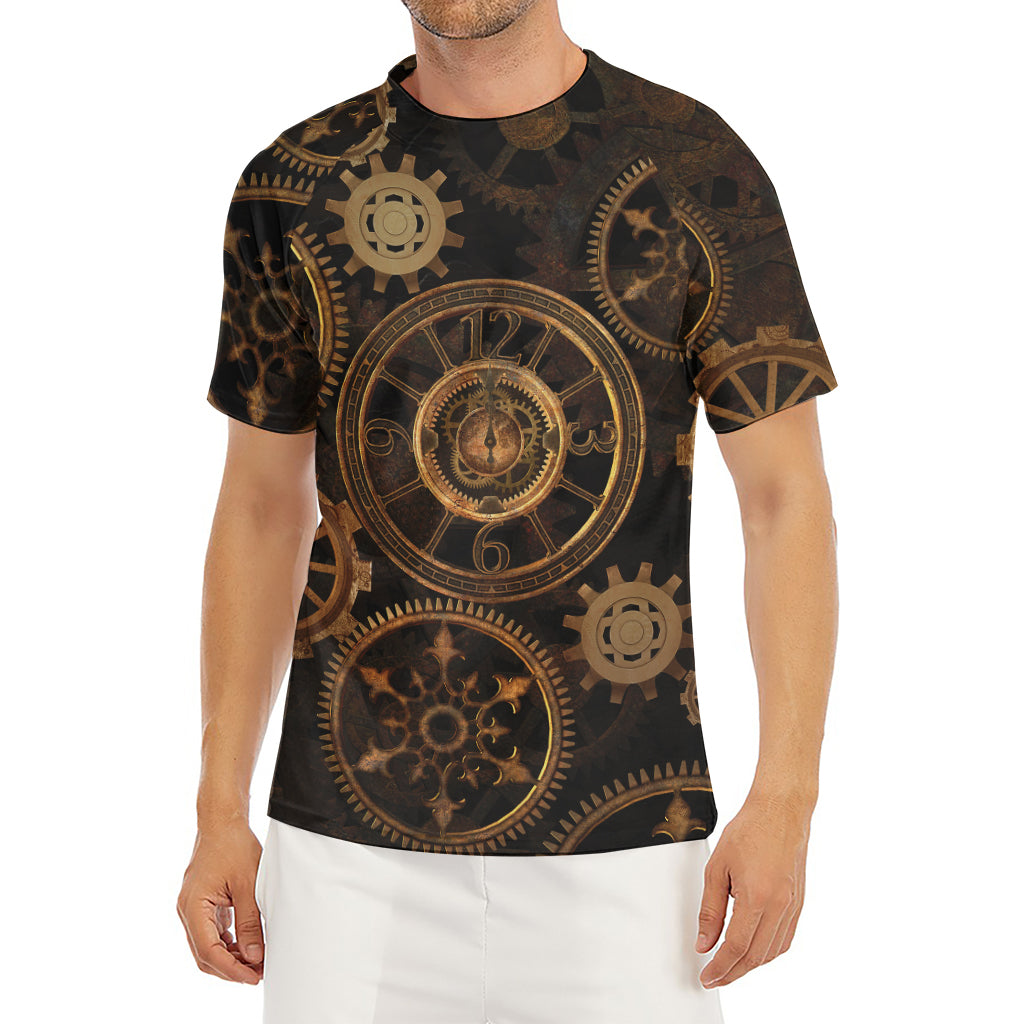 Vintage Steampunk Gears Print Men's Short Sleeve Rash Guard