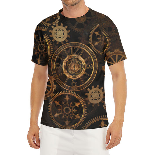 Vintage Steampunk Gears Print Men's Short Sleeve Rash Guard
