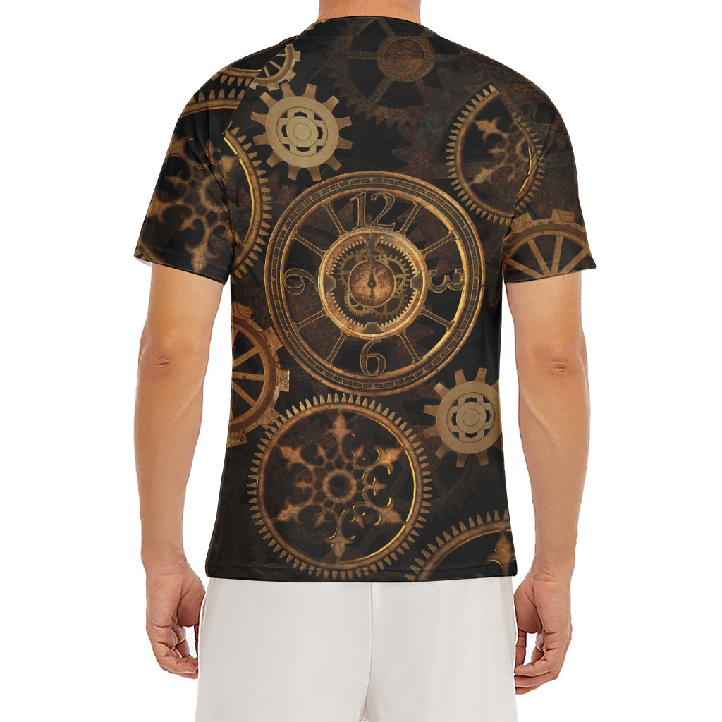 Vintage Steampunk Gears Print Men's Short Sleeve Rash Guard
