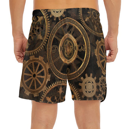 Vintage Steampunk Gears Print Men's Split Running Shorts