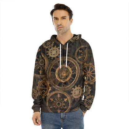 Vintage Steampunk Gears Print Men's Velvet Pullover Hoodie