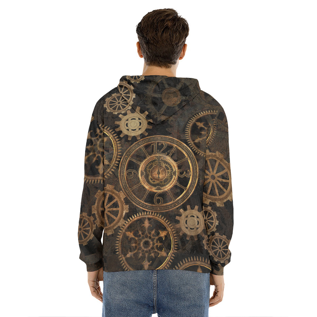 Vintage Steampunk Gears Print Men's Velvet Pullover Hoodie