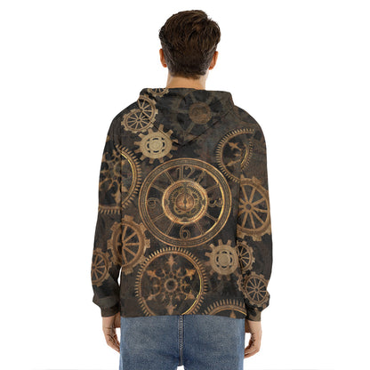 Vintage Steampunk Gears Print Men's Velvet Pullover Hoodie