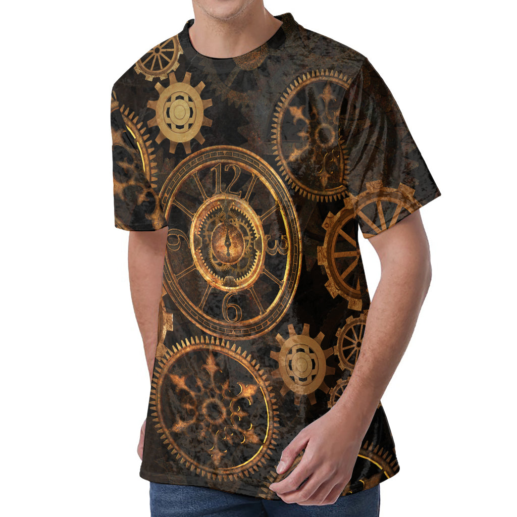 Vintage Steampunk Gears Print Men's Velvet T-Shirt