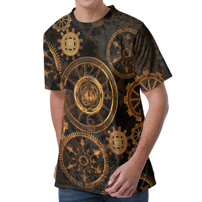 Vintage Steampunk Gears Print Men's Velvet T-Shirt