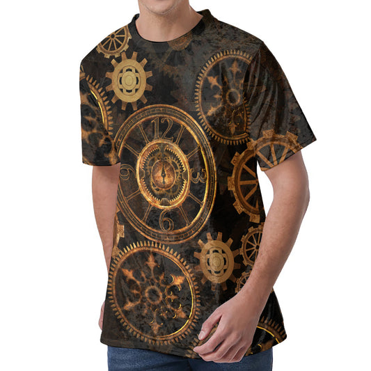 Vintage Steampunk Gears Print Men's Velvet T-Shirt