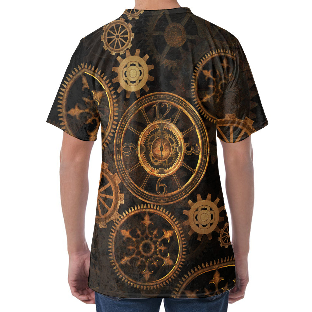 Vintage Steampunk Gears Print Men's Velvet T-Shirt