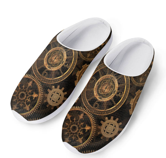 Vintage Steampunk Gears Print Mesh Casual Shoes