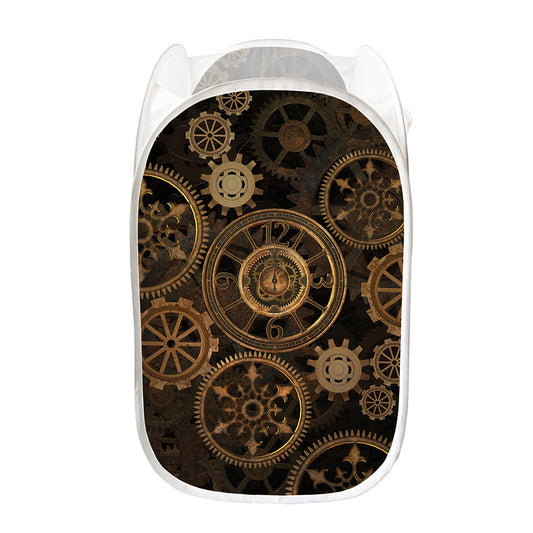 Vintage Steampunk Gears Print Mesh Laundry Hamper