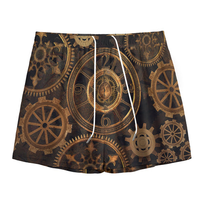 Vintage Steampunk Gears Print Mesh Shorts
