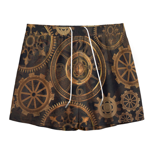 Vintage Steampunk Gears Print Mesh Shorts