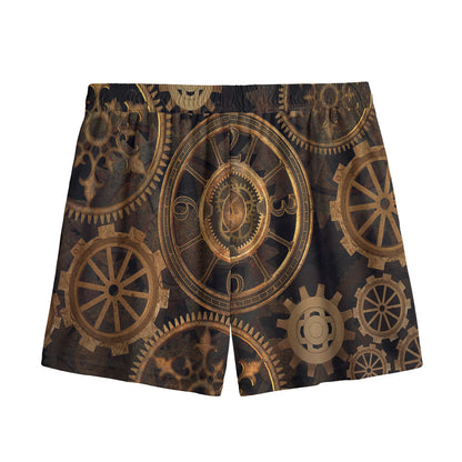 Vintage Steampunk Gears Print Mesh Shorts