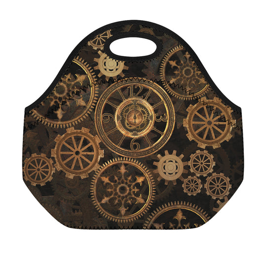 Vintage Steampunk Gears Print Neoprene Lunch Bag