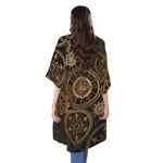Vintage Steampunk Gears Print Open Front Beach Cover Up
