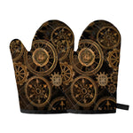 Vintage Steampunk Gears Print Oven Mitts