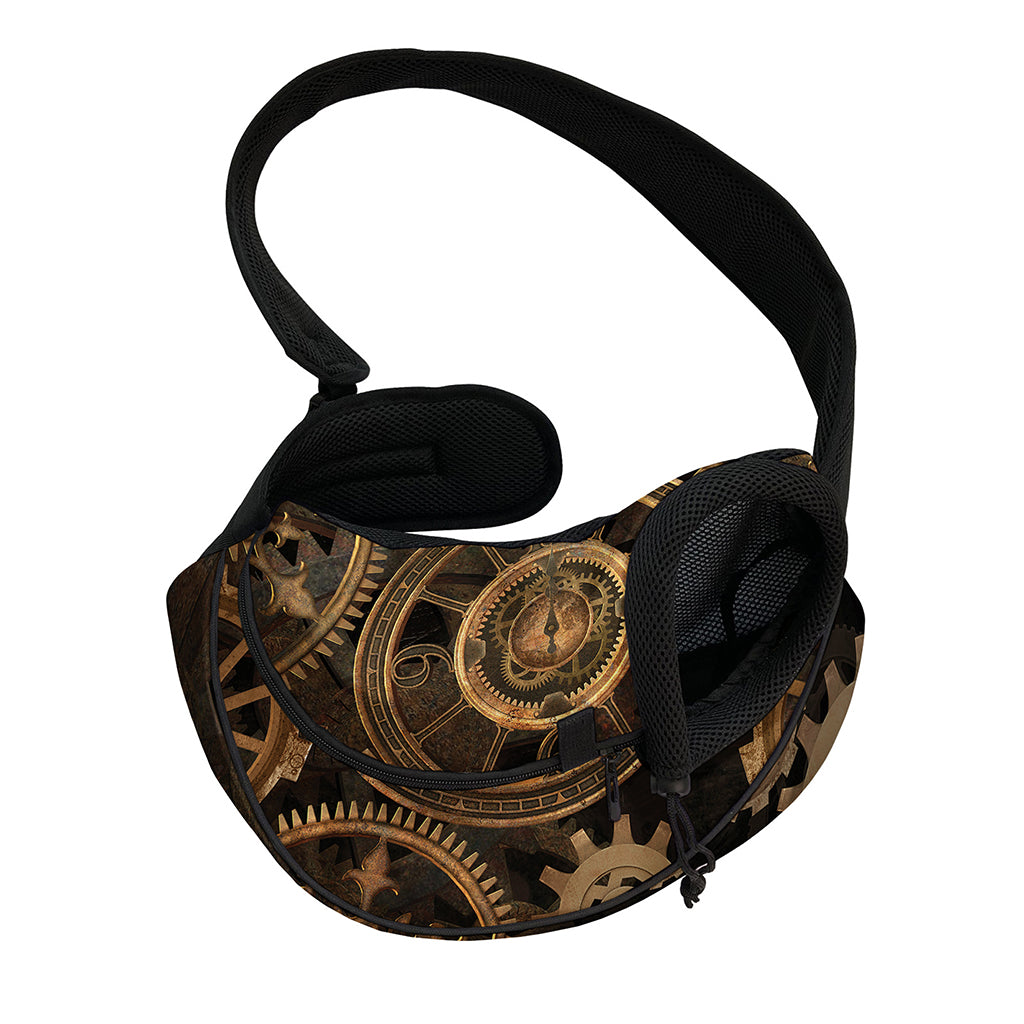 Vintage Steampunk Gears Print Pet Sling Carrier