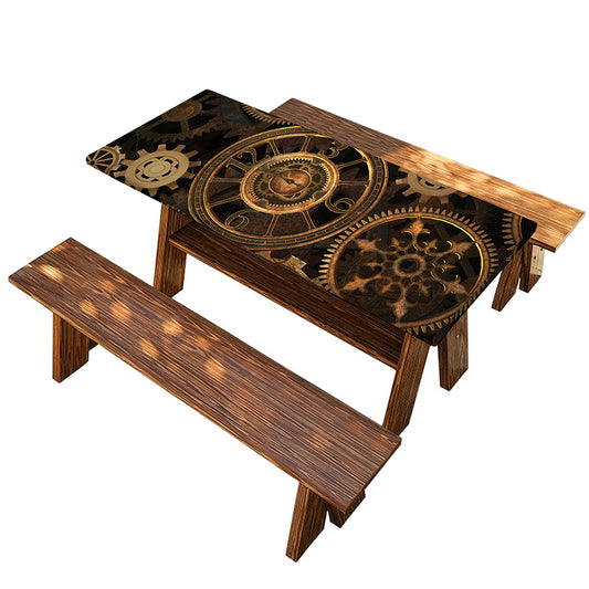Vintage Steampunk Gears Print Picnic Table Cover