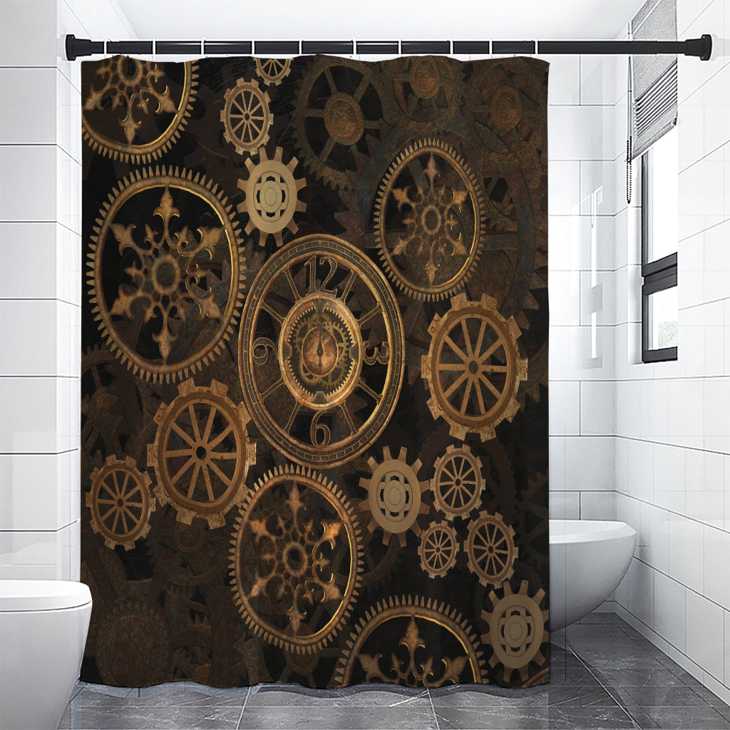 Vintage Steampunk Gears Print Premium Shower Curtain