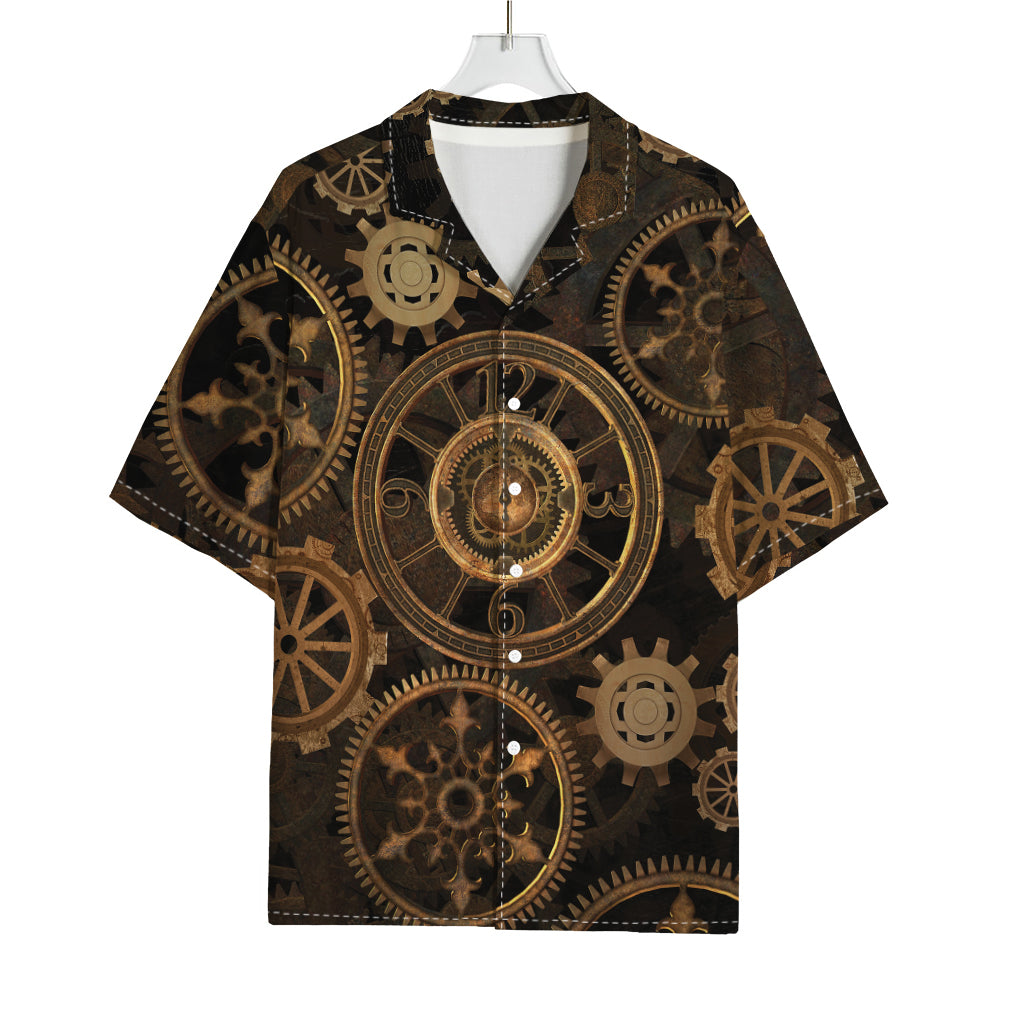 Vintage Steampunk Gears Print Rayon Hawaiian Shirt