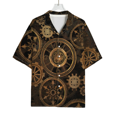 Vintage Steampunk Gears Print Rayon Hawaiian Shirt