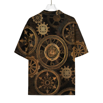 Vintage Steampunk Gears Print Rayon Hawaiian Shirt