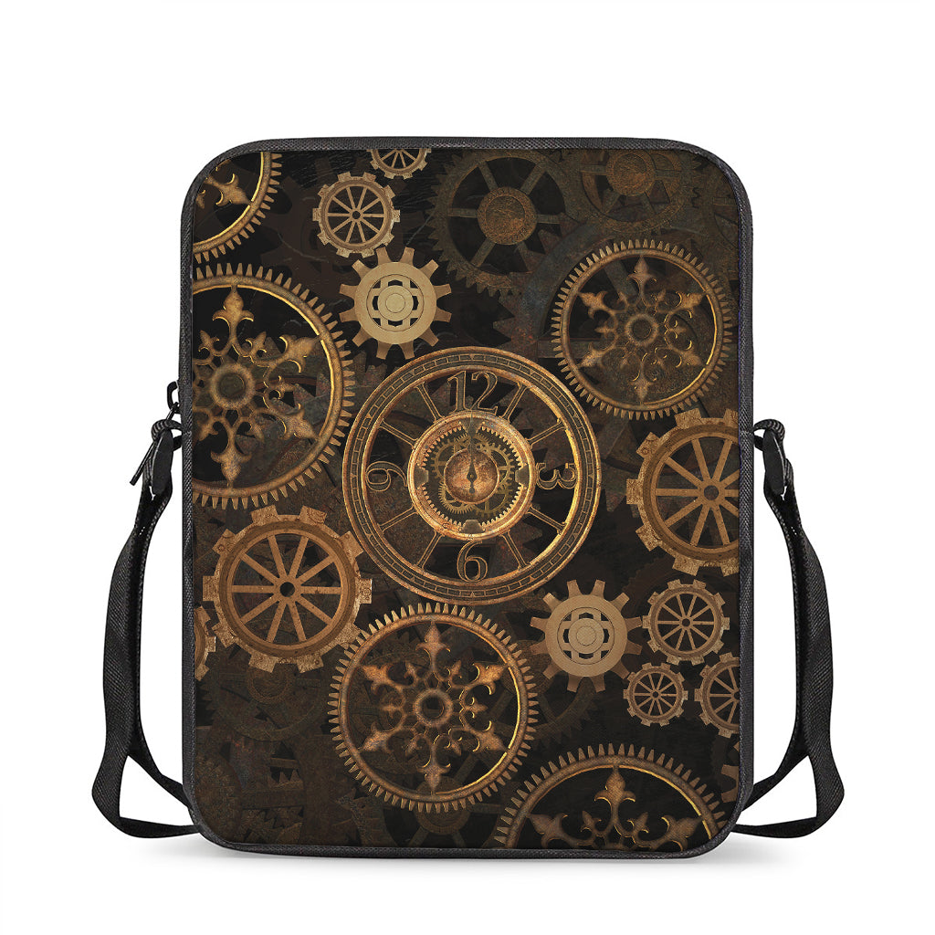 Vintage Steampunk Gears Print Rectangular Crossbody Bag