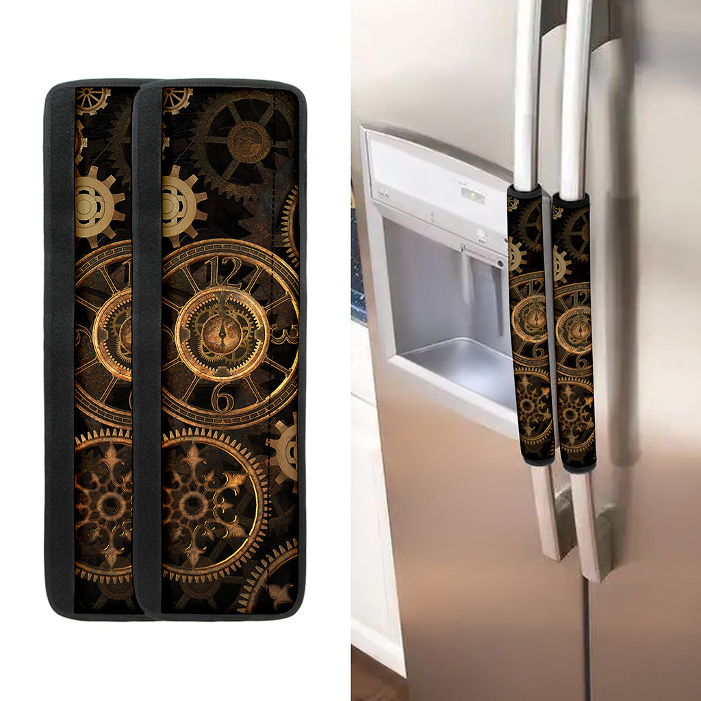 Vintage Steampunk Gears Print Refrigerator Handle Covers
