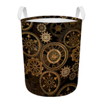 Vintage Steampunk Gears Print Round Laundry Basket