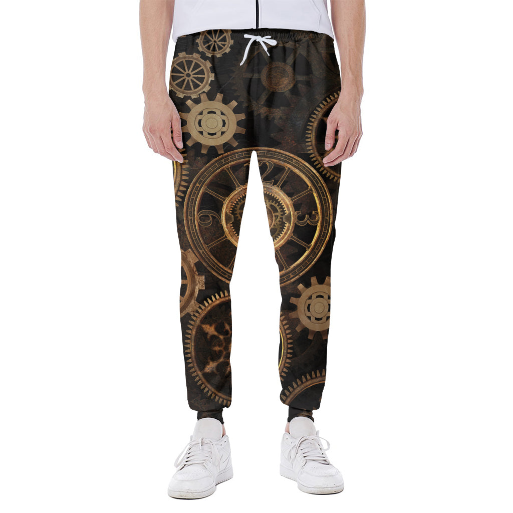 Vintage Steampunk Gears Print Scuba Joggers