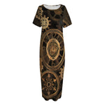 Vintage Steampunk Gears Print Short Sleeve Long Nightdress