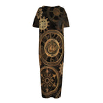 Vintage Steampunk Gears Print Short Sleeve Long Nightdress