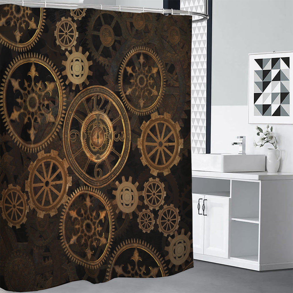 Vintage Steampunk Gears Print Shower Curtain