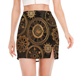 Vintage Steampunk Gears Print Side Slit Mini Skirt