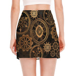 Vintage Steampunk Gears Print Side Slit Mini Skirt