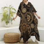 Vintage Steampunk Gears Print Silk V-Neck Kaftan Dress