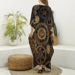 Vintage Steampunk Gears Print Silk V-Neck Kaftan Dress