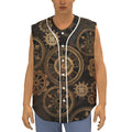 Vintage Steampunk Gears Print Sleeveless Baseball Jersey