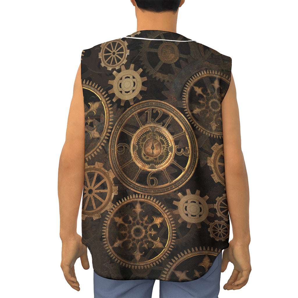 Vintage Steampunk Gears Print Sleeveless Baseball Jersey