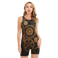 Vintage Steampunk Gears Print Sleeveless One Piece Swimsuit