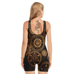 Vintage Steampunk Gears Print Sleeveless One Piece Swimsuit