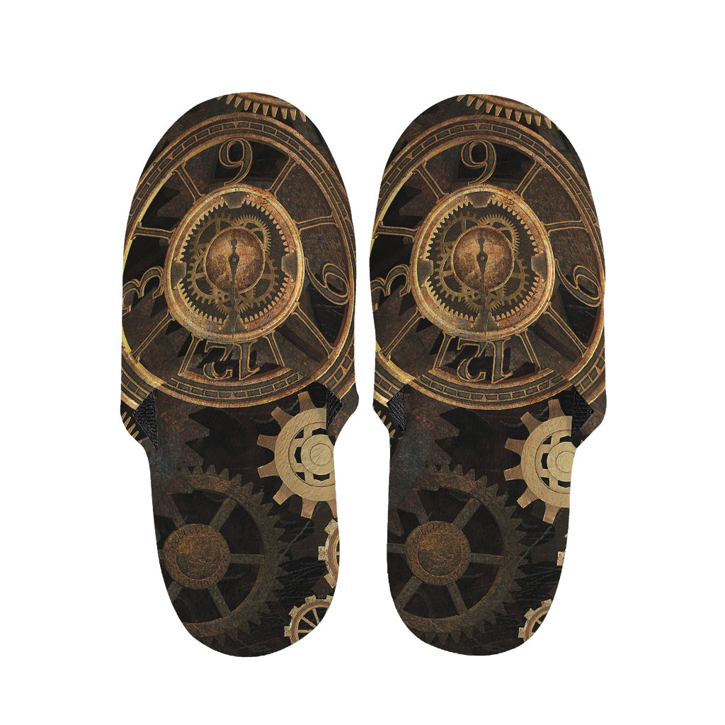 Vintage Steampunk Gears Print Slippers