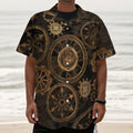 Vintage Steampunk Gears Print Textured Short Sleeve Shirt